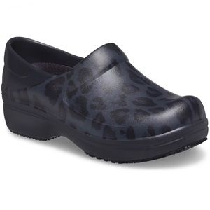 CROCS Women's Navy Black Leopard-Print Clog Mules